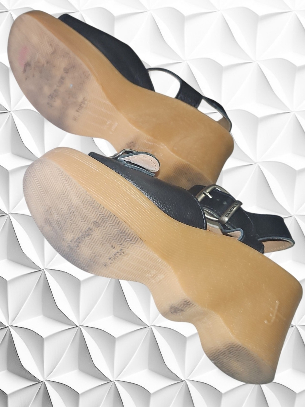 Famolare Black Leather Hi-There Wavy Sole Platform Wedge Sandals Size 11 - Picture 5 of 9